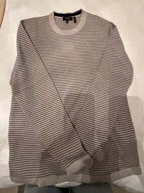Theory Mens Crew Neck Sweater: Merino Wool w/ Horizontal Stripes - Mens Size M